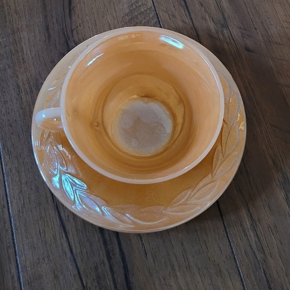 Vintage - MCM 50's Fire King Luster Ware Peach Cup and Saucer Set - Picture 2 of 4